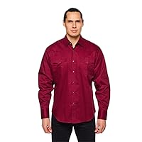 Men's Western Solid Twill Long Sleeves Button Down Shirt with Snap Buttons