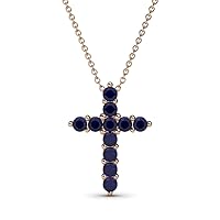 Blue Sapphire Cross Pendant 0.61 ctw 14K Gold. Included 18 inches 14K Gold Chain.
