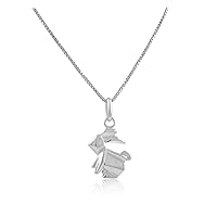 Sterling Silver Girls Origami Bunny Rabbit Charm Necklace for Women