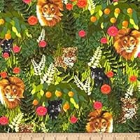 Jungle 1 Yard Cats Like Lions, Jaguars and Cheetahs on a Dark Green Background Fabric (Great for Quilting, Sewing, Craft Projects, & More) 1 Yard X 44