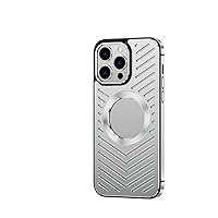 Luxury Heat Dissipation Cooling Magnetic Phone Case for iPhone 14 13 12 Pro Max Aluminum Alloy Breathable Grid Cover,Silver,for iPhone 13
