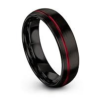 Tungsten Carbide Wedding Band Ring 6mm for Men Women Green Red Blue Purple Black Copper Fuchsia Teal Offset Line Dome Brushed Polished