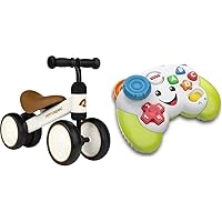 Retrospec Cricket Baby Walker Balance Bike & Fisher-Price Pretend Video Game Controller Baby Toy with Music Lights and Learning Songs, Fine Motor Toy