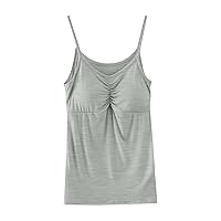 Camisole Top for Women Built in Bra Spaghetti Straps Tank Tops Summer Smocked V Neck Loose Sleeveless Cami Undershirt