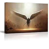 Fantasy Angel Stretched Canvas Wall Art for Living Room Bedroom Home Decoration,Abstract Anime Picture Print Painting Decor Artwork,Mysterious Wing Man Gallery Wrapped Gift,Inner Frame (32x48 Inches)