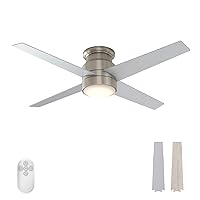 warmiplanet Flush Mount Ceiling Fan with Lights Remote Control, 52-Inch, Brushed Nickel, 4-Blades