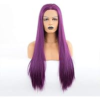 Synthetic Lace Front Wigs,Natural Hairline Long and Straight Lace Front Wig Synthetic Hair Synthetic Fashion Purple Wig for Women,18 inches (Size : 22 inches)
