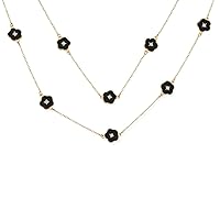 Bling Jewelry Fashion Black White Pink Aqua Orange Enamel Flower Long Wrap Layer 14K Gold Plated Crystal Accent Station Chain Wrap Layer Clover Necklace For Women 36 Inch