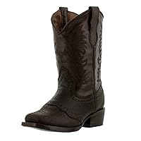 Kids Grizzly Brown Western Cowboy Boots Leather Solid Square Toe Botas