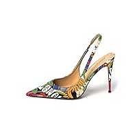 FSJ Women's Pointed Toe Stiletto Pumps Chic Slingback High Heels Slip on Ladies Party Office Dress Ladies Shoes