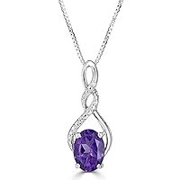 Oval Twist Amethyst Pendant Necklace Diamond Accent in Sterling Silver or Gold Plate- 18 Inch Box Chain