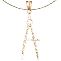 Drawing Compass Necklace | 14K Rose Gold Drawing Compass Pendant with 18