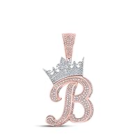 10K Two-tone Gold Mens Diamond Crown B Letter Charm Pendant 1-1/2 Ctw.