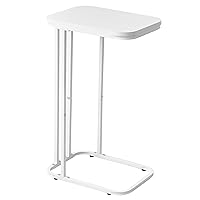 C Shaped End Table, 26.6 inches High Small Side Table for Couch Sofa Bed, Tall Tv Tray Table for Living Room, Bedroom, Metal Frame, White