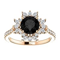 1 CT Dahlia Black Diamond Engagement Ring, Halo Floral Black Diamond Ring, Flower Black Onyx Ring, Round Black Moissanite, 10K Rose Gold Ring, Perfact for Gifts or As You Want