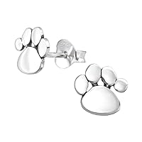 Retro Styler - Sterling Silver Paw Print Stud Earrings | 7mm x 6mm Adorable Canine Design | Gift Ready in Free Earring Box, Silver, Sterling Silver