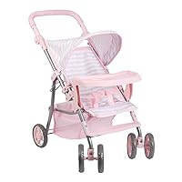 Adora Baby Doll Stroller, Snack N Go Collection with Adjustable Sun Cover and Doll Accessory Storage, Birthday Gift for Ages 3+ - Pastel Pink Heart