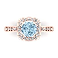 1.46 Brilliant Round Cut Halo Solitaire Natural Aquamarine Accent Anniversary Promise Engagement ring Solid 18K Rose Gold