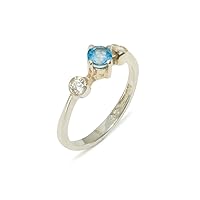 925 Sterling Silver Natural Blue Topaz & Diamond Womens Trilogy Ring (0.11 cttw, H-I Color, I2-I3 Clarity)