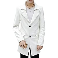 : Men’s White Biker PU Faux Single Breasted England Style Casual Classic Moto Sporty Scooter Rider Leather Trench Coat