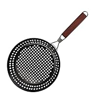 BBQ Frying Grill Pan Stainless Steel Barbeque Mesh Tray Basket with Folding Handle Black Grill Pan