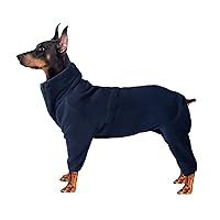 Cosy Fleece Coat for Dogs,Full Body Jacket with Legs,Adjustable Jumpsuit with Zipper Closure,Four Legged Winter Clothes for Pet Dog Outdoor Indoor,for Small Medium Large Dogs-Navy Blue-L