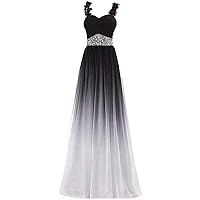 Women's Gradient Ombre Chiffon Evening Dresses Beaded Long Formal Prom Dresses A-Line Bridesmaid Gowns
