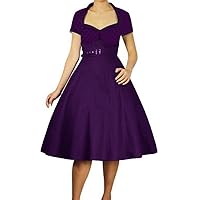 (XS, MD or XXL) Pin-up Poster Girl - Purple w Black Dots 30s 40s Retro Flare Dress