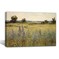 QIXIANG Vintage Field Canvas Wall Art Lavender Flower Picture Prints Farmhouse Spring Nature Landscape Oil Painting Living Room Wall Decor(B,12.00