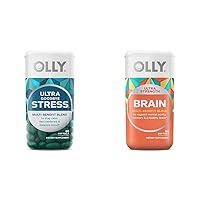 OLLY Ultra Strength Goodbye Stress Softgels, GABA, Ashwagandha, L-Theanine and Lemon Balm & Ultra Strength Brain Softgels, Nootropic, Supports Healthy Brain Function, Memory