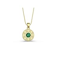 1.20 Ctw Natural Round Zambian Emerald And Diamond Necklace In 14k Solid Gold For Girls And Women Diamond 0.06 Ctw