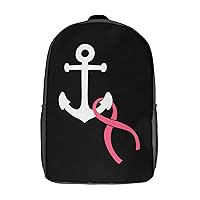 Anchor with Breast Cancer Ribbon 17 Inches Unisex Laptop Backpack Lightweight Shoulder Bag Travel Daypack