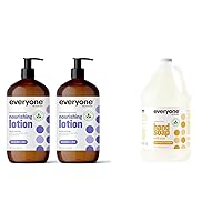 Everyone Nourishing Hand and Body Lotion, 32 Ounce (Pack of 2), Lavender and Aloe & Everyone Liquid Hand Soap Refill, 1 Gallon, Meyer Lemon and Mandarin, Plant-Based Cleanser
