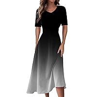 Dresses for Women 2024 Fashion Gradient Dress Casual Short Sleeve Dress Maxi Dress Elegant V Neck A Line Dress