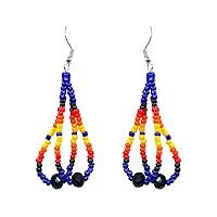 Native American Inspired Double Strand Teardrop Crystal Seed Bead Dangle Earrings - Womens Fashion Handmade Jewelry Tribal Accessories