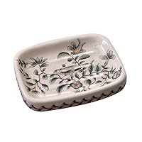 Ceramic Soap Dish, Ice Crack Ceramic Bird and Flower Pattern Soap Dish Holder for Bathroom, Creative Porcelain Shower Soap Tray Box Bath Accessories with Two Drain Holes