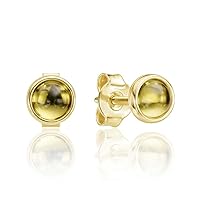 Real Peridot Gold Stud Earrings for Girls Women Solid 14k Yellow Gold Birthstone Earrings