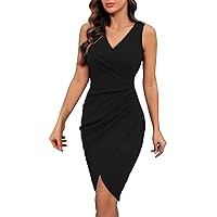 Formal Dresses for Women 2024 Sexy V Neck Sleeveless Wrap Bodycon Dress Solid Color Slim Fit Summer Midi Dress