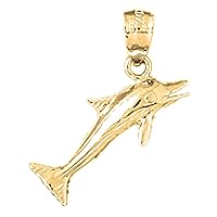 Silver Dolphins With Sail Boat Pendant | 14K Yellow Gold-plated 925 Silver Dolphins With Sail Boat Pendant