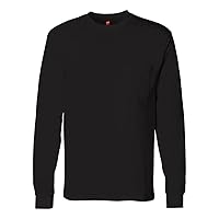 Hanes Men's TAGLESS Long-Sleeve T-Shirt with Pocket_Black_XL