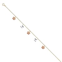 Tri Color Hanging Charm Anklet 14k Tri Color Gold Length 9+1’' Tri Color Gold Anklet For girls