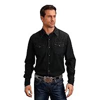 Stetson Men's Solid Navy Dark Denim Long Sleeve Snap Western Shirt Navy 2X