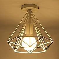 Wall Lamp,Chandelier Industrial Semi Flush Mount Ceiling Lamp Metal Se27 Base Downlight Iron Cage Living Room Decaration Hanging Fixture for Indoor/White
