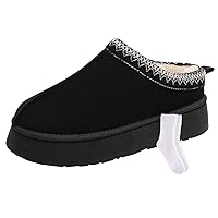 Womens Slip On Platform Slippers Faux Fur Boots Slipper Thickened Sole Durable Fluffy House Slippers for Indoor and Outdoor