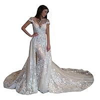 Bridal Ball Gown with Detachable Train Lace up Corset Sequins Mermaid Wedding Dresses for Bride 2021