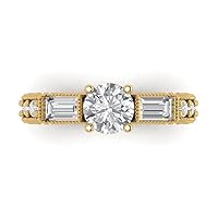 Clara Pucci 2.35ct Round Baguette Cut 3 stone Solitaire Stunning White lab created Sapphire Modern Ring 14k Yellow Gold