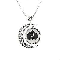 Queen of Spades Moon Necklace Charm Jewelry Friend Gift