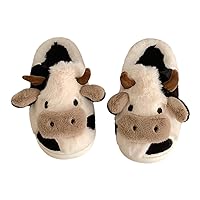 Womens Cozy Plush Cartoon Slippers Cute Cow Animal Slippers Warm Indoor Outdoor Home Fuzzy Slippers