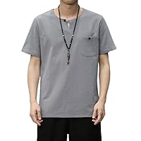 Summer Men's T-Shirt with Chinese Style for Youth, Solid Color, Casual, Retro T-Shirt