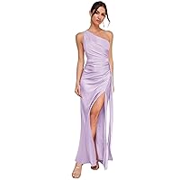 Satin Bridesmaid Dresses One Shoulder Long Corset Prom Evening Dress with Slit